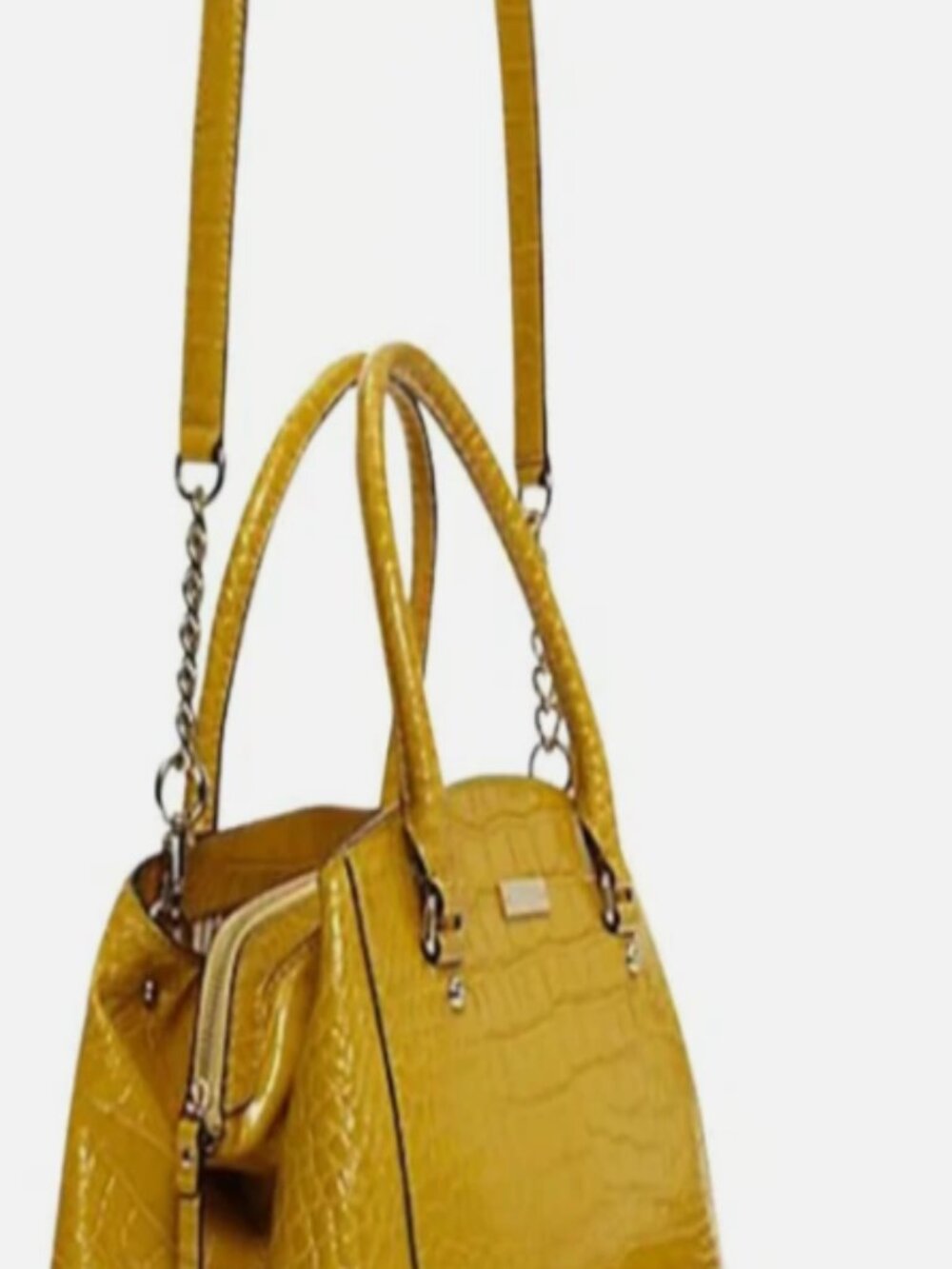 VINTAGE Kate Spade Mustard Yellow Patent Leather Crocodile Embossed Satchel